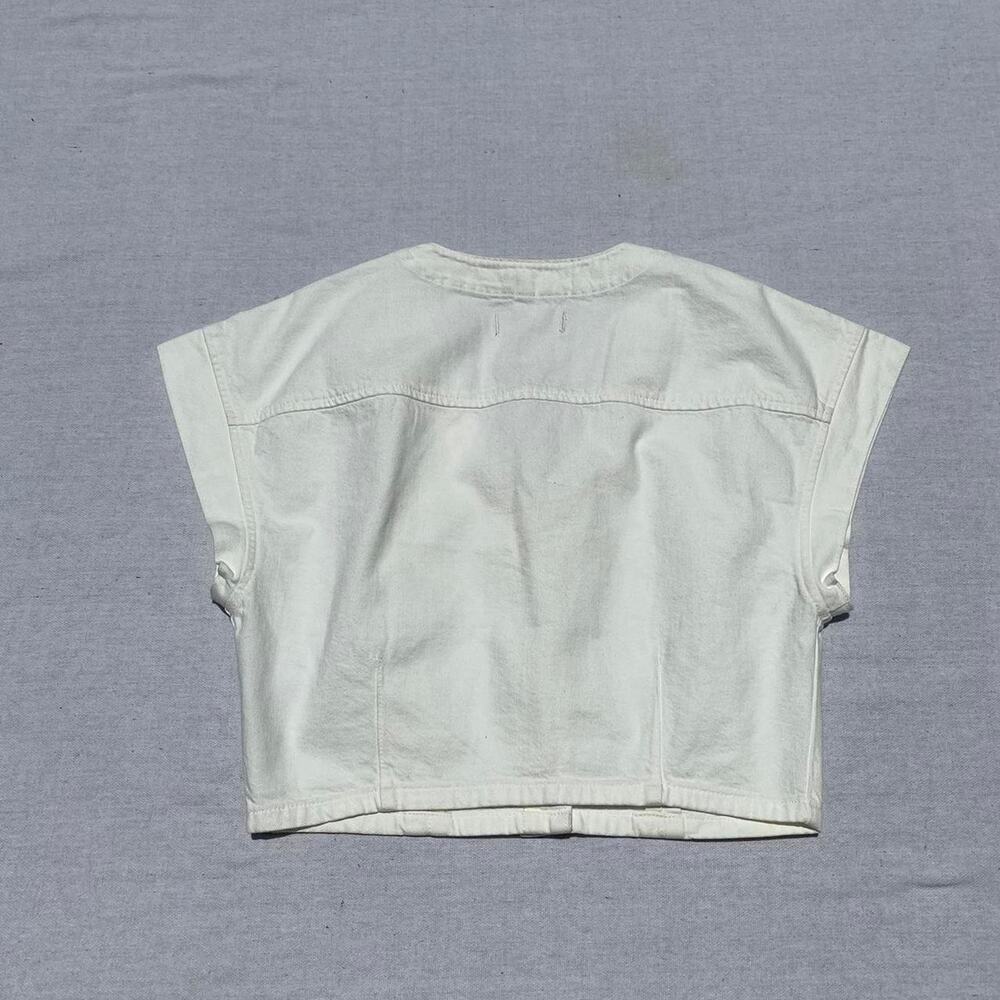 Madewell White Cropped V-Neck Button Front Top - Picture 4 of 7